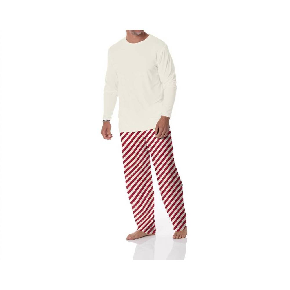 NEW KICKEE men's print pajama pants in candy cane twist